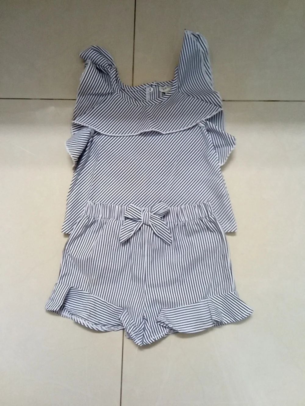 Habitual Navy & White Striped Ruffle Shorts Set
